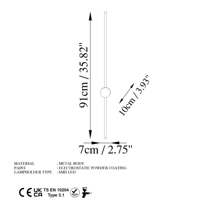 Opviq Sword - 13484 Lámpara de pared negra de metal
